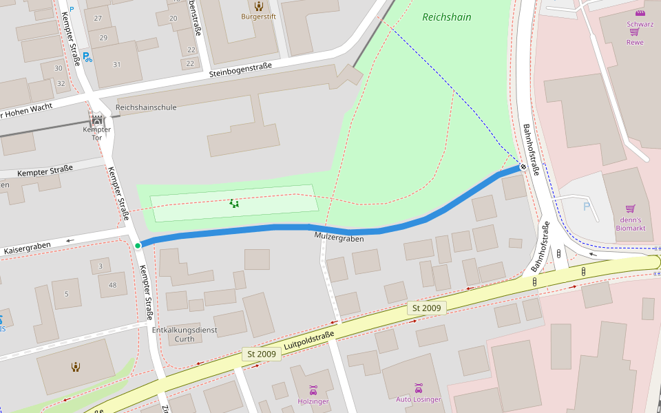 Mulzergraben walking route map in Memmingen