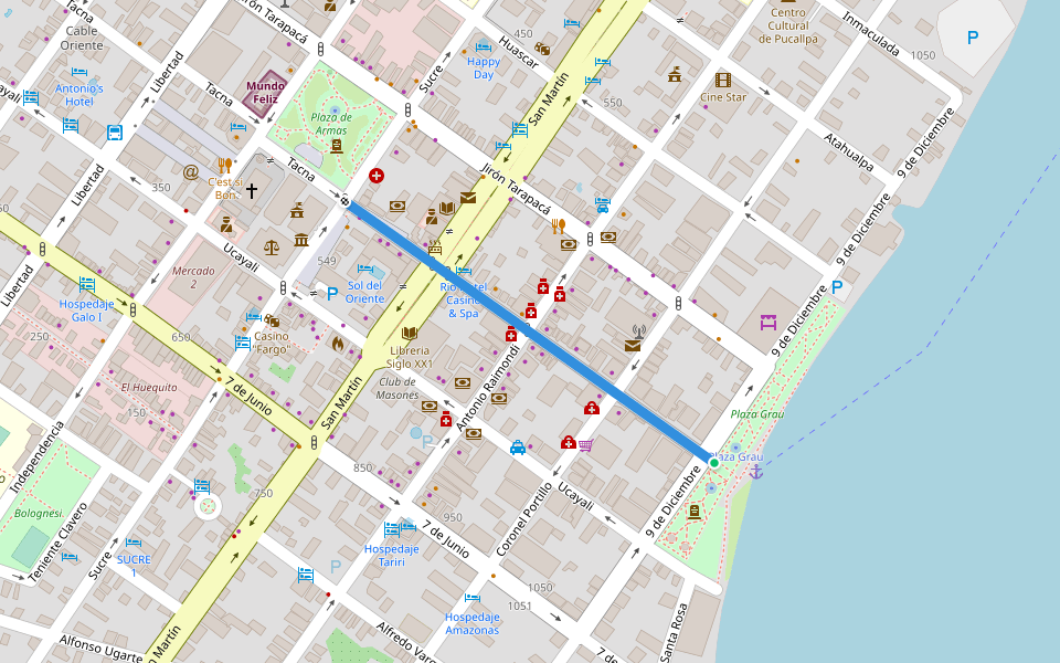 Tacna walking route map in Pucallpa