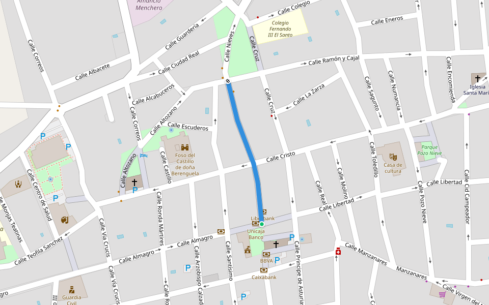 Calle Nieves walking route map in Bolaños de Calatrava