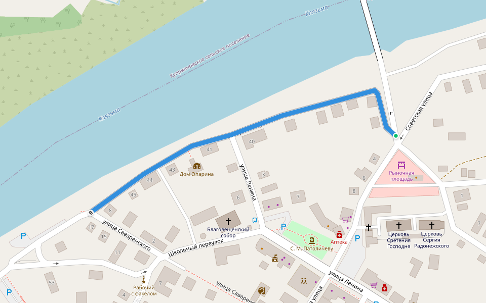 Набережная улица walking route map in Gorokhovets