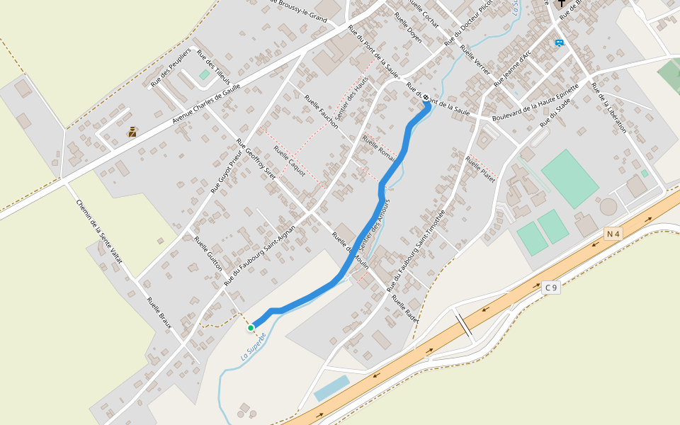 Sentier des Amours walking route map in Fère-Champenoise