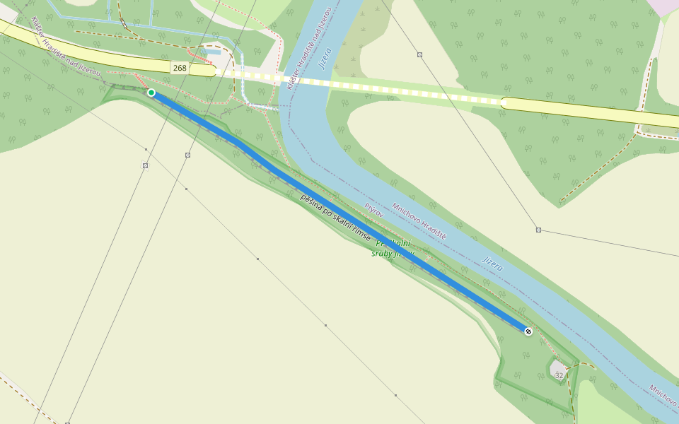 pěšina po skalní římse walking route map in Klášter Hradiště nad Jizerou