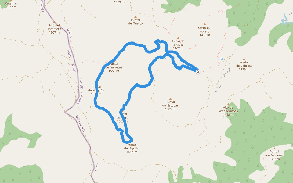 Senda de los 4 puntales walking route map in El Toro