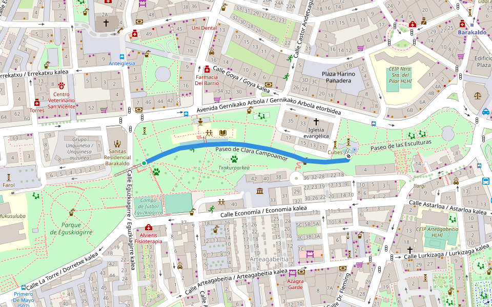 Paseo de Clara Campoamor walking route map in Barakaldo