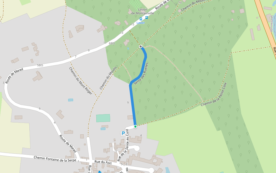 Sente des Ruelles walking route map in Montainville