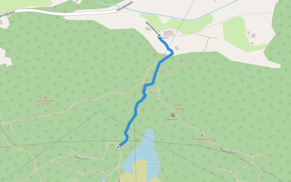 Hetlistien walking route map in Hommersåk