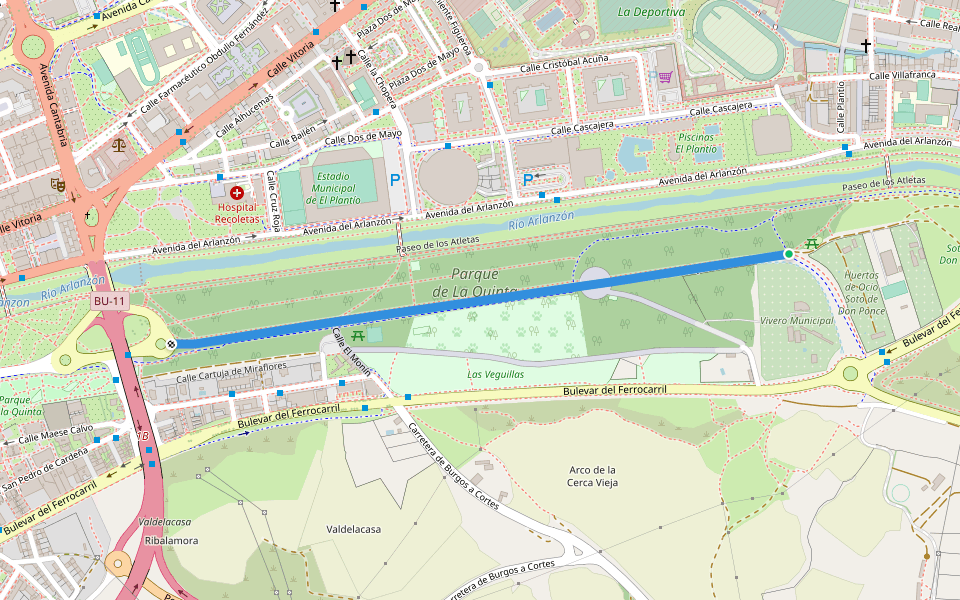 Paseo de la Quinta walking route map in Burgos