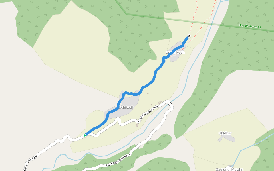 Kothikodh UparliKodh Path walking route map in Kothi Koher
