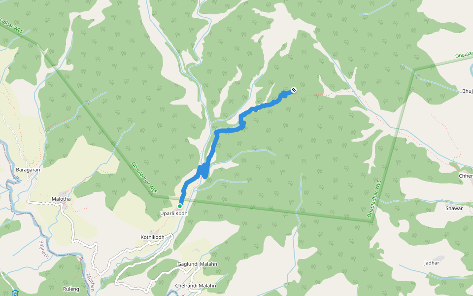 Kothikodh Nohru Pass Trail walking route map in Baijnath