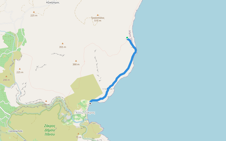 Κάτω Ζάκρος - Πελεκητά walking route map in Sitia