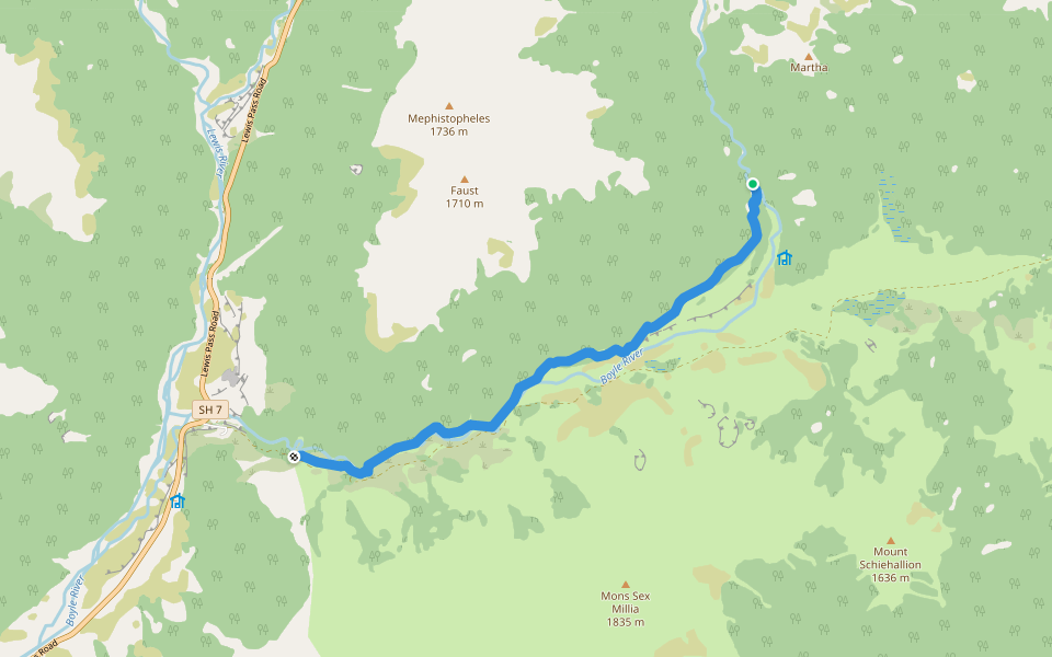 Saint James Walkway walking route map in Poplars Range