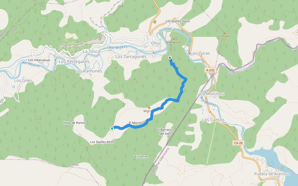 Senda Morrón de Olba Enduroland walking route map in Olba, Aragon