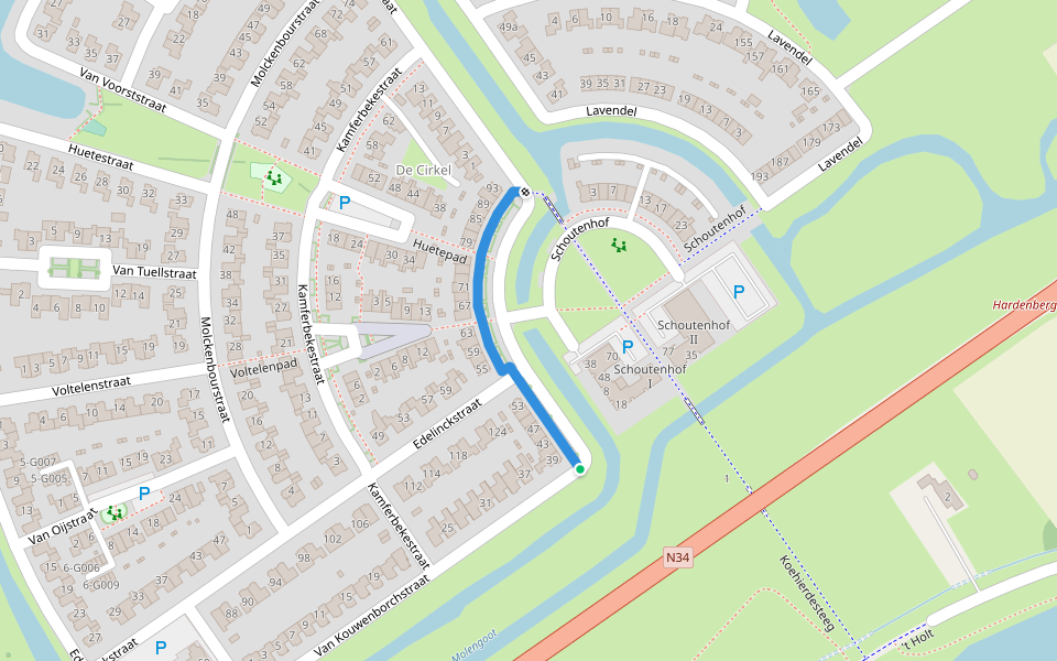 Van Kouwenborchstraat walking route map in Hardenberg