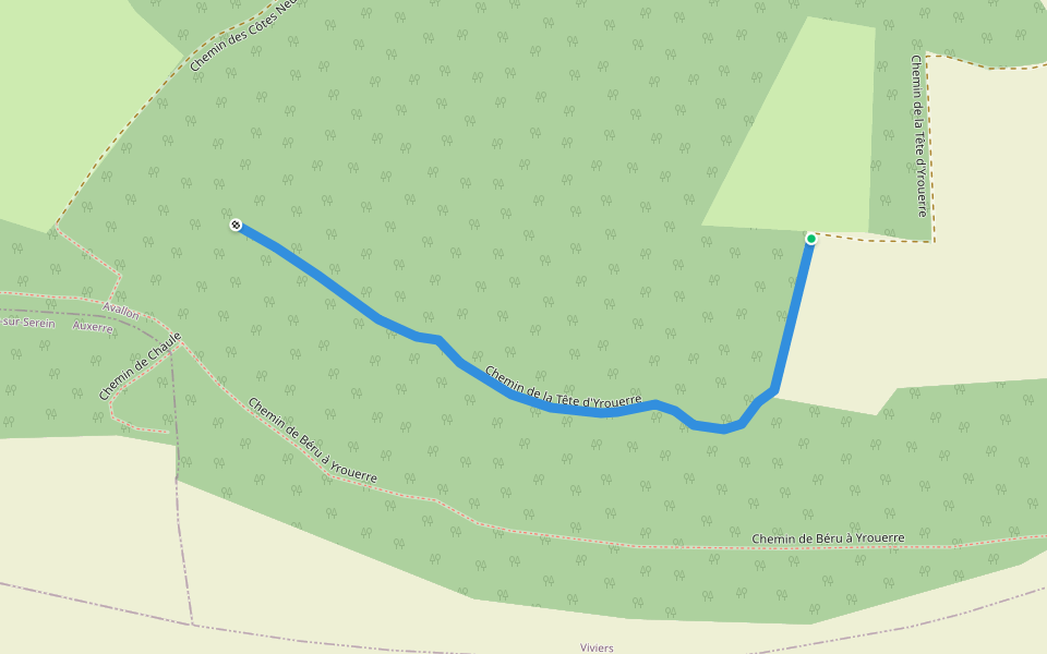 Chemin de la Tête d'Yrouerre walking route map in Viviers