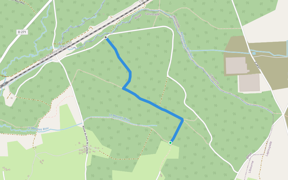 Sentier du Peulong au Ruisseau du Bois Noir walking route map in Laruscade