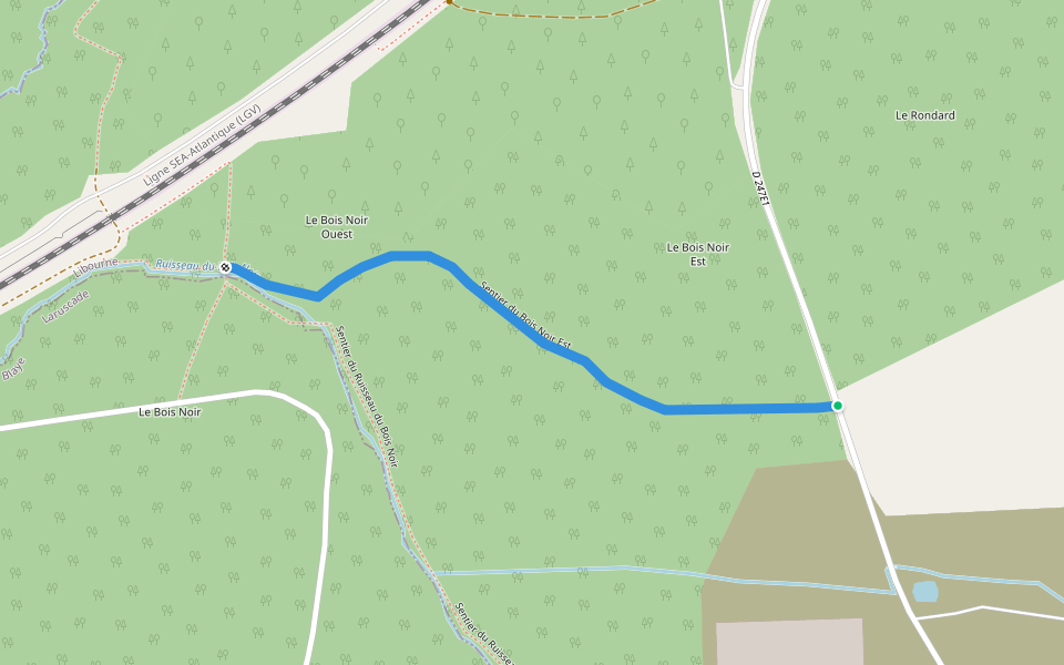 Sentier du Bois Noir Est walking route map in Lapouyade