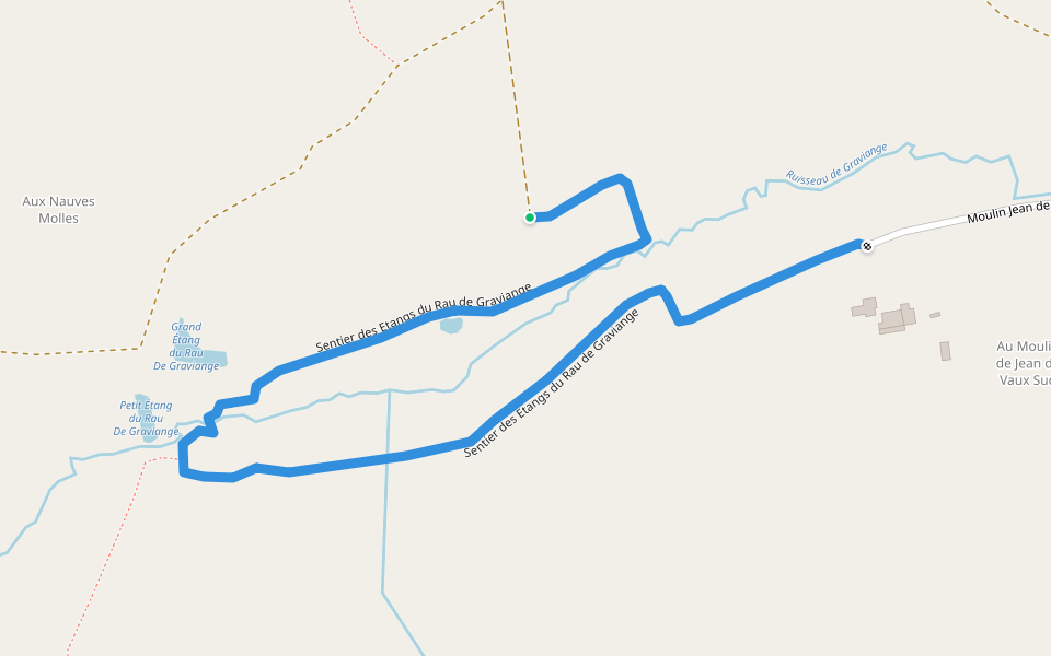 Sentier des Etangs du Rau de Graviange walking route map in Lapouyade
