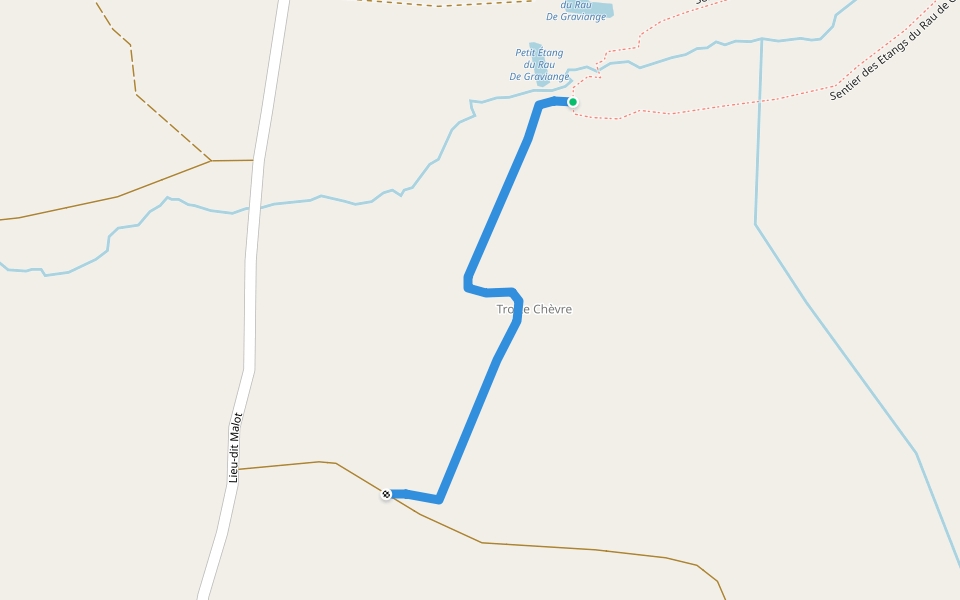 Sentier de Trotte-Chevre au Rau de Graviange walking route map in Lapouyade