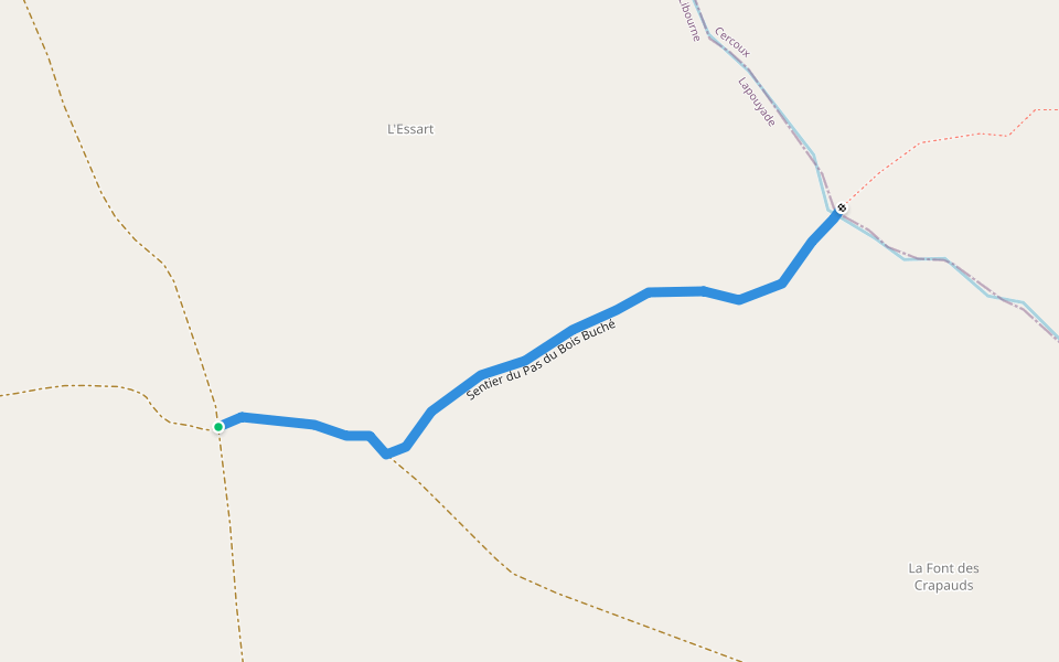 Sentier du Pas du Bois Buché walking route map in Lapouyade