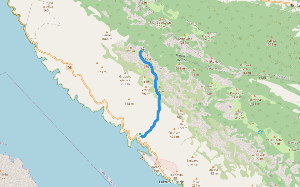 Planinarska Staza Rudelić Draga - Rudselić Rastovci - Ždrilo walking route map in Lukovo Šugarje
