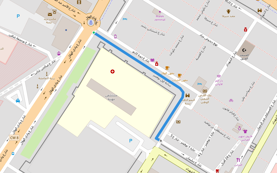 ساحة أول نوفمبر walking route map in Hammamet