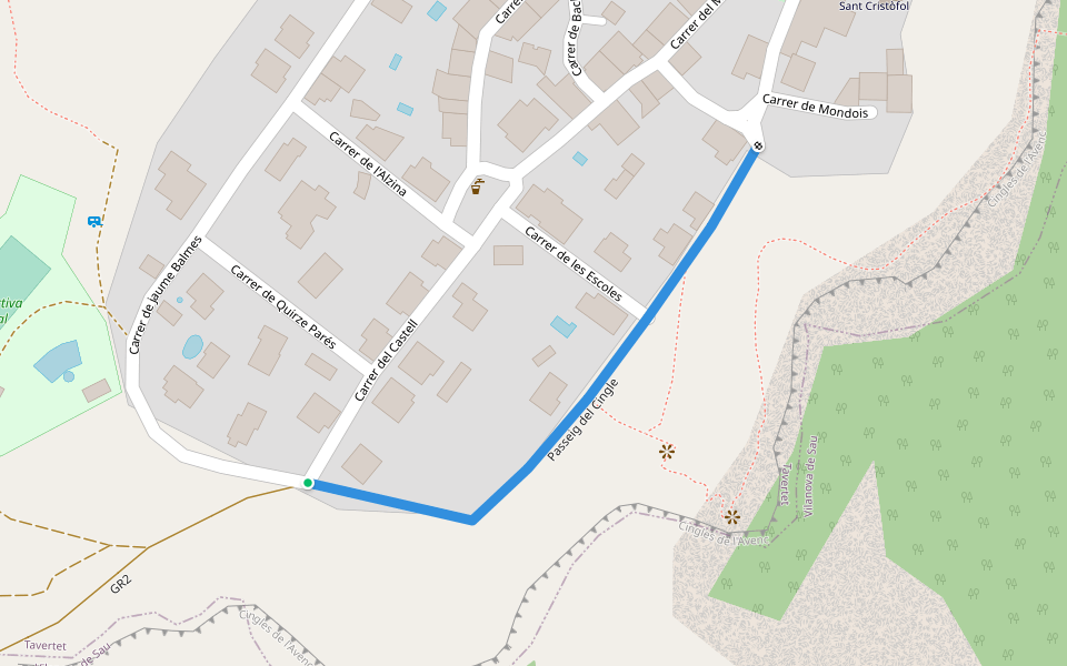 Passeig del Cingle walking route map in Tavertet