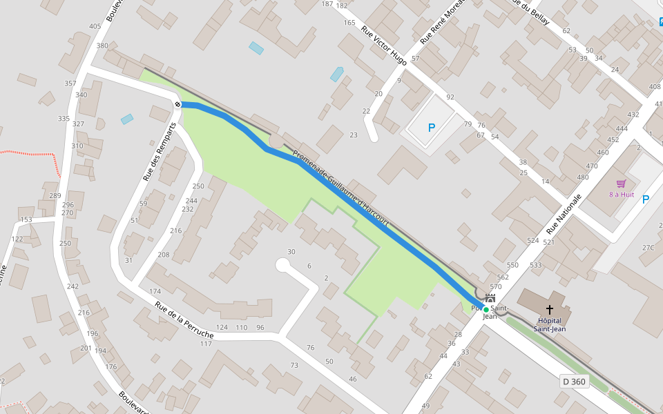Promenade Guillaume d'Harcourt walking route map in Montreuil-Bellay