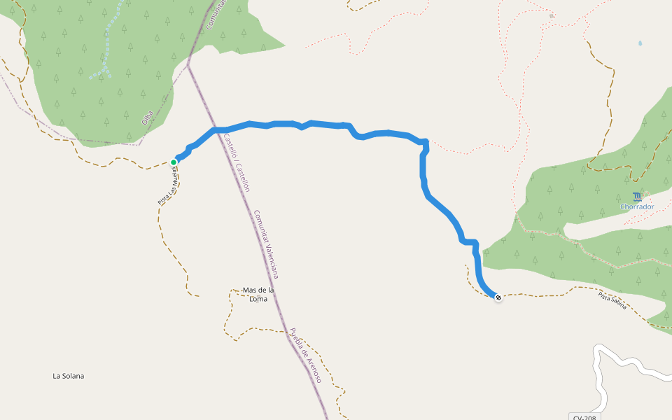 Sendero El Chorrico walking route map in San Agustín