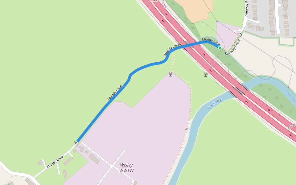 Muddy Lane walking route map in Byfleet
