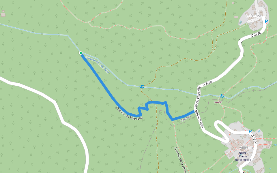 Chemin de Villecelle walking route map in Combes