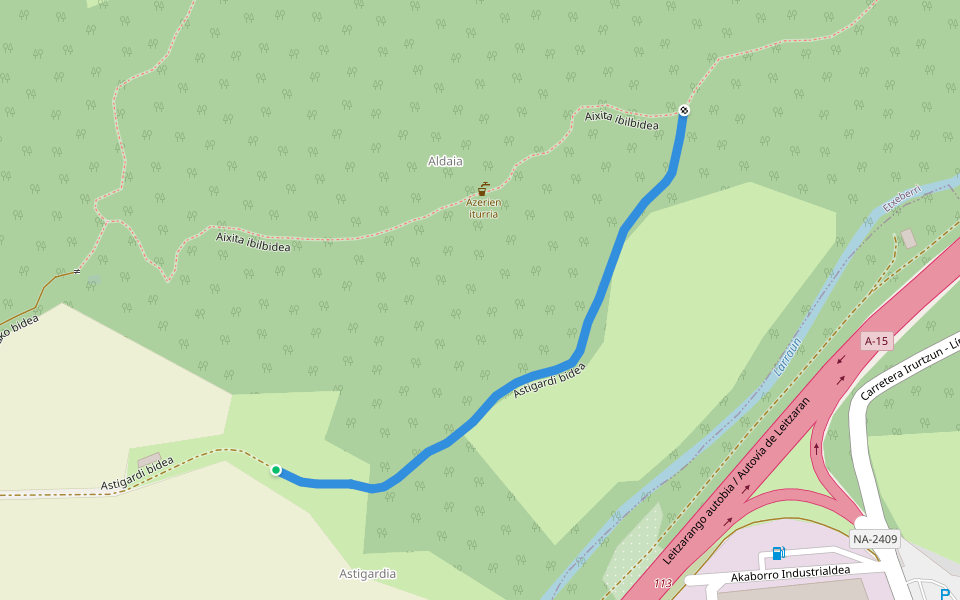 Astigardi bidea walking route map in Etxeberri