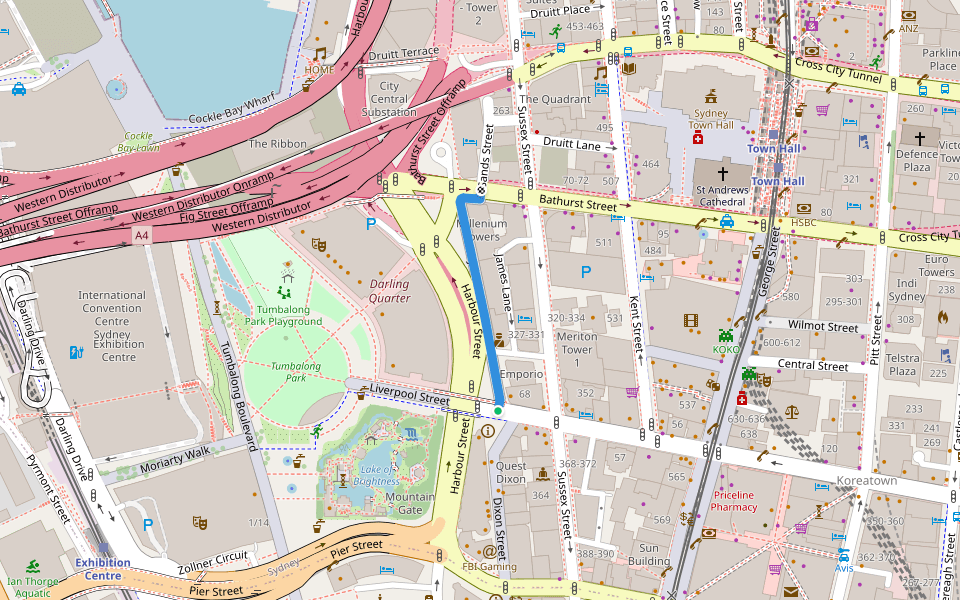 Day Street walking route map in Sydney