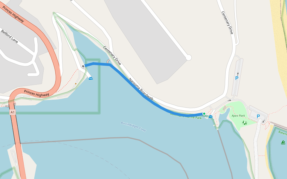 Narooma Boardwalk walking route map in North Narooma
