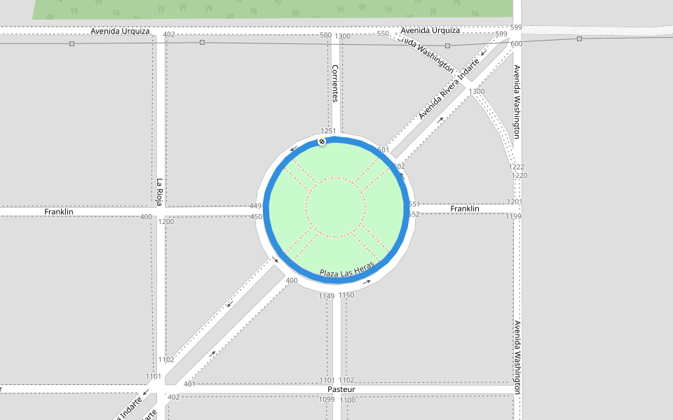 Plaza Las Heras walking route map in Almafuerte