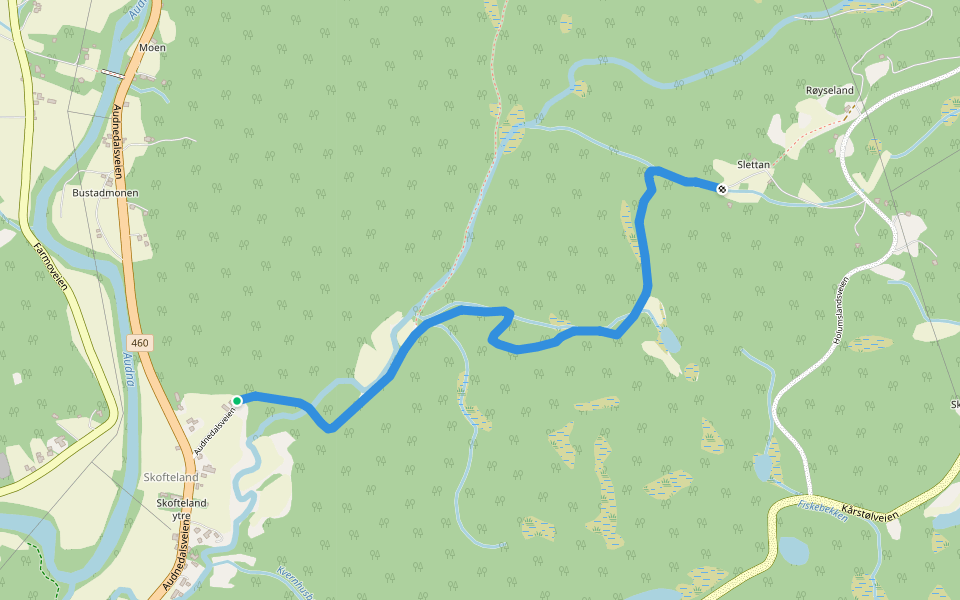 gamle Skoftelandskleivane walking route map in Skofteland