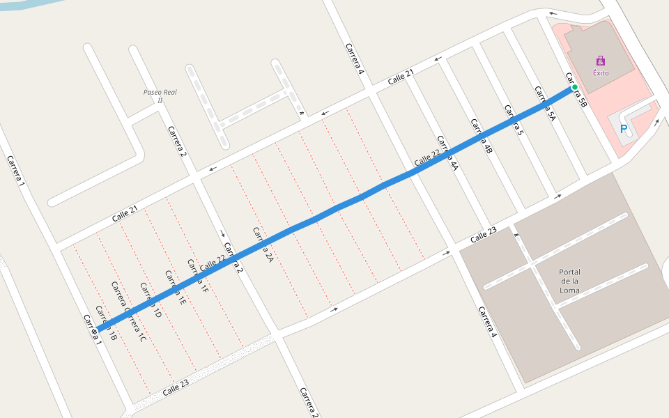 Calle 22 walking route map in Piedecuesta