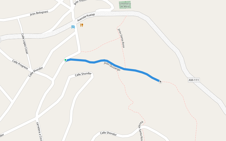 Jirón Quizango walking route map in Chachapoyas