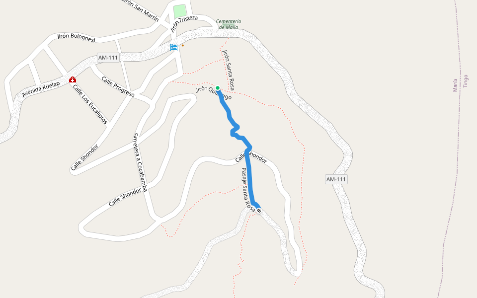 Pasaje Santa Rosa walking route map in Chachapoyas