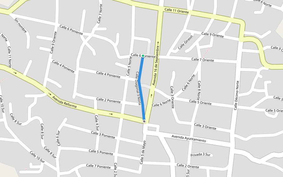 Calle Diagonal 3 Norte walking route map in Chiautla de Tapia