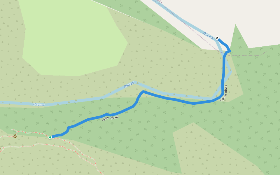 Lijeva obala walking route map in Pchinja