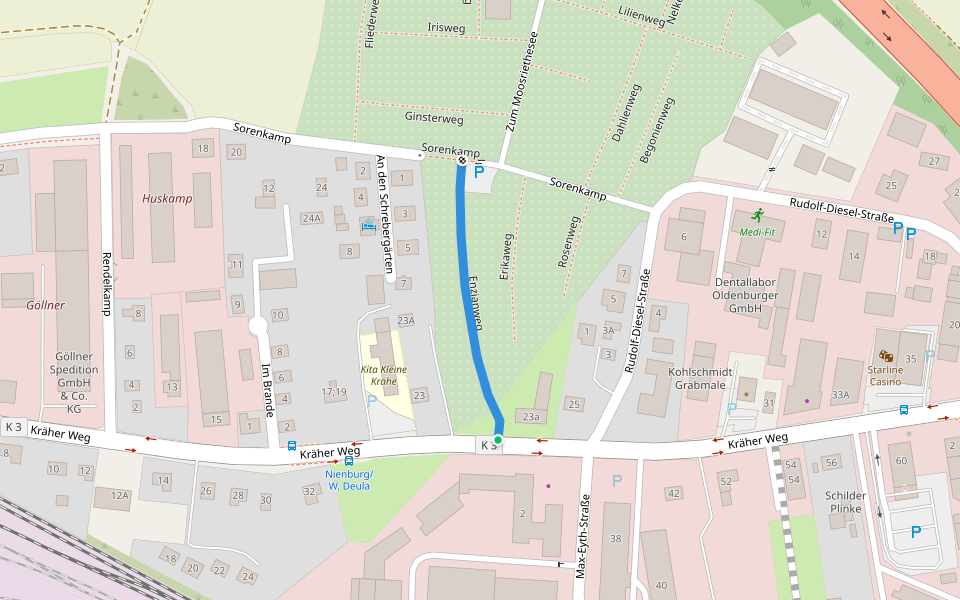 Enzianweg walking route map in Nienburg/Weser