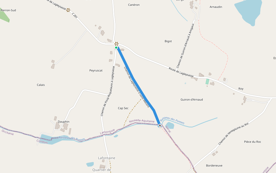 Chemin de Lagleysasse à Saint-Mézard walking route map in Lamontjoie