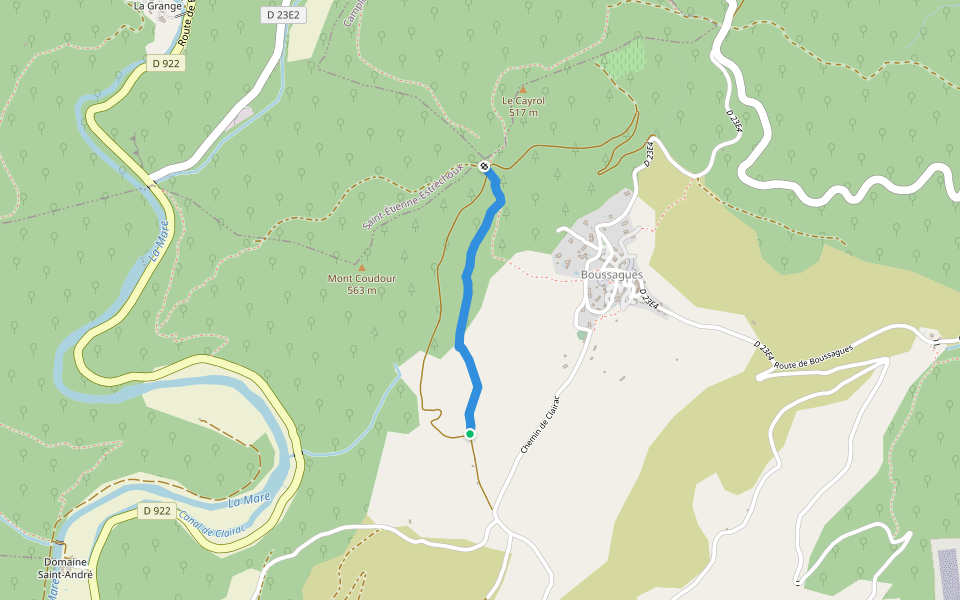 Chemin de Mont Coudoure walking route map in La Tour-sur-Orb