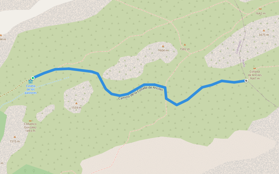 Camino de la Collada de Anciles walking route map in Crémenes