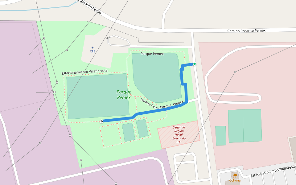 Parque Pemex walking route map in Playas de Rosarito