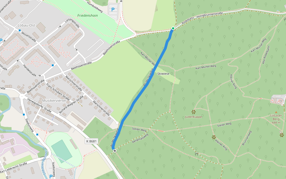 An der Skiwiese walking route map in Löbau