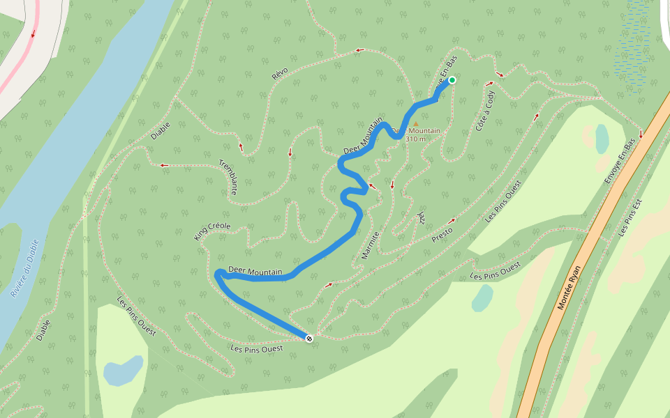 Deer Mountain walking route map in Mont-Tremblant