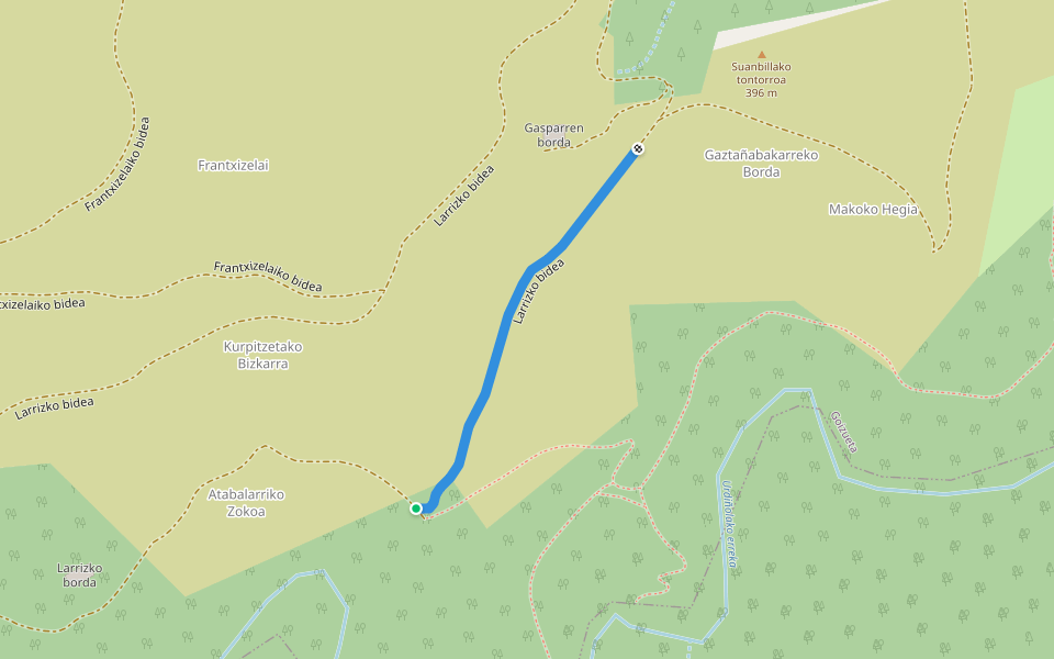 Larrizko bidea walking route map in Goizueta