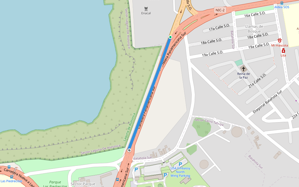 camino peatonal walking route map in Managua