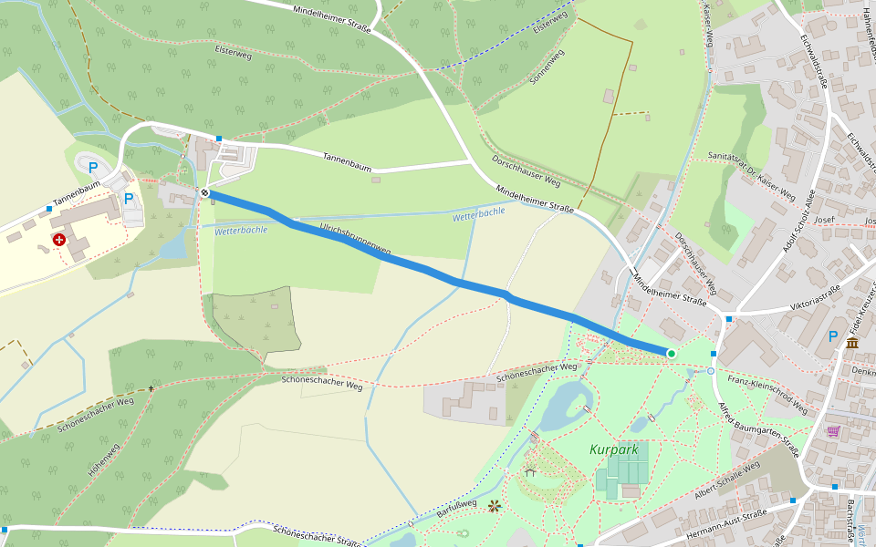 Ulrichsbrunnenweg walking route map in Bad Wörishofen